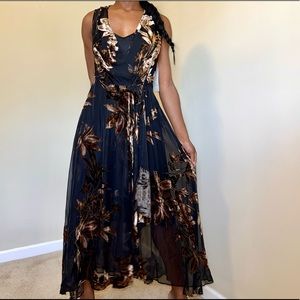 Calvin Klein Brown & Black Floral Sleeveless Chiffon Dress Size 6